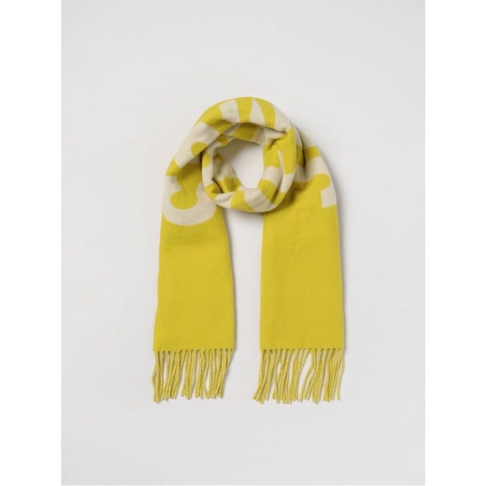 The Jacquemus Logo Fringe Scarf Yellow Virgin Wool